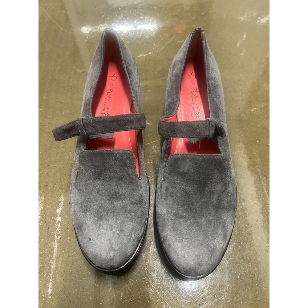 Pas de Rouge Size 38.5 Womens Gray Suede Mary Jane Platform Loafer Made in Italy